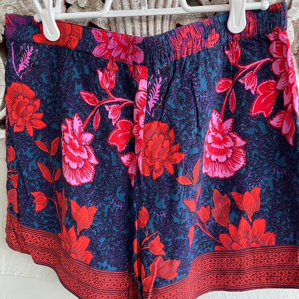Anthropologie Small Red Floral Shorts Blue Purple Pink